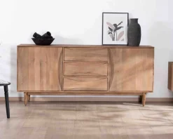 Clearance Grand buffet contemporain en manguier avec portes et tiroirs poignées encastrées 