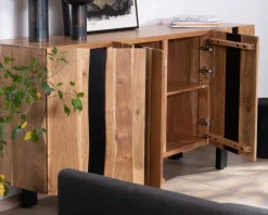 Online Grand buffet design 190cm en bois massif d’acacia et métal noir 
