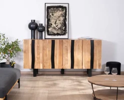 Online Grand buffet design 190cm en bois massif d’acacia et métal noir 