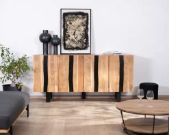 Online Grand buffet design 190cm en bois massif d’acacia et métal noir 