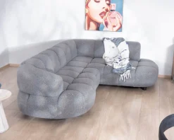 Hot Grand canapé d'angle en tissu tramé gris "Syltan" avec profondeur d'assise réglable électriquement Canapé D'Angle|Canapé 3 Places