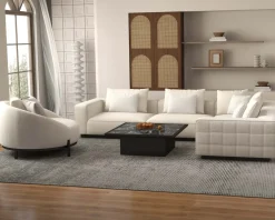Sale Grand canapé d'angle graphique et ultra cosy en tissu blanc 