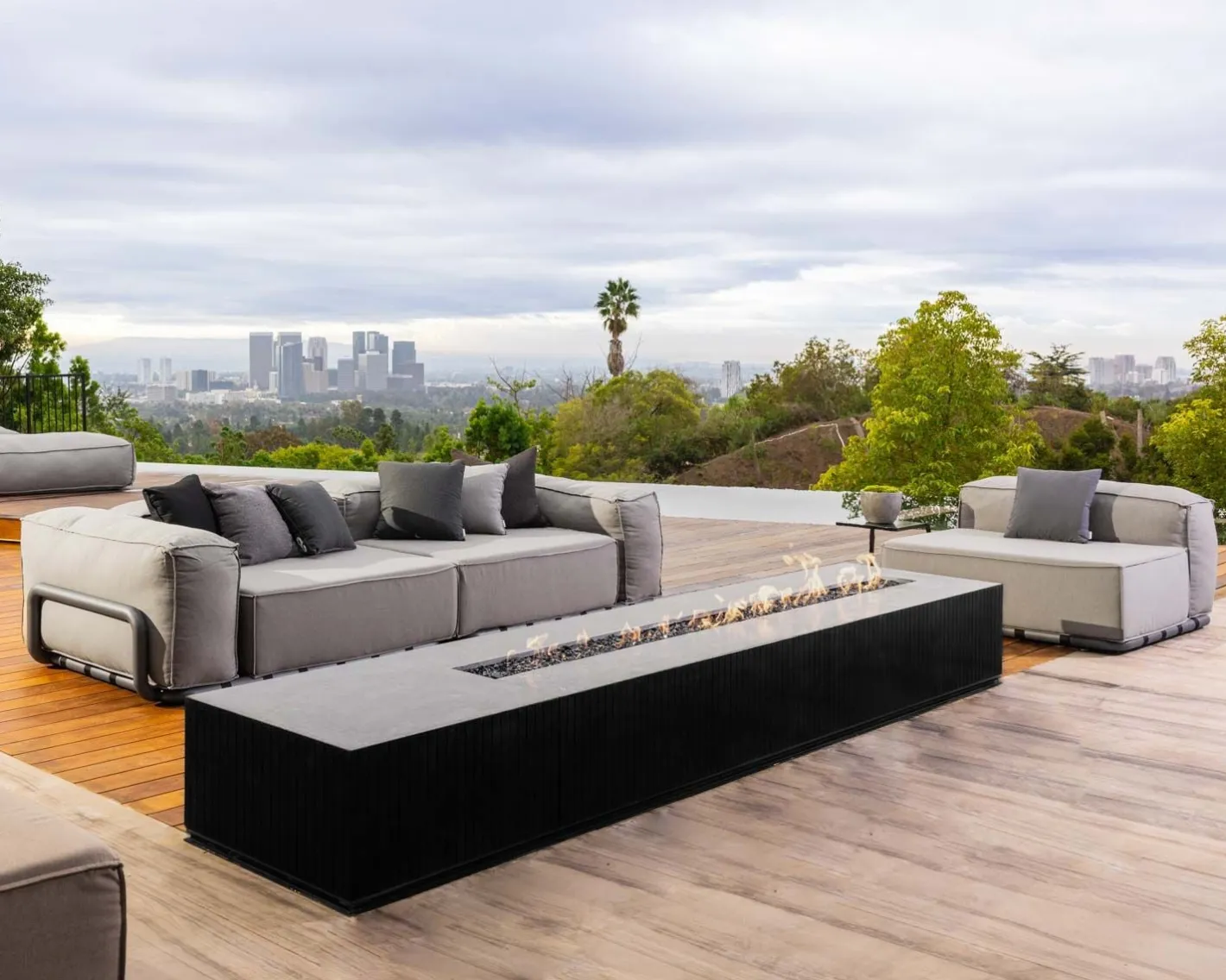 Hot Grand canapé de terrasse droit modulaire esprit décontracté tissu gris "Escale" Canapé De Jardin