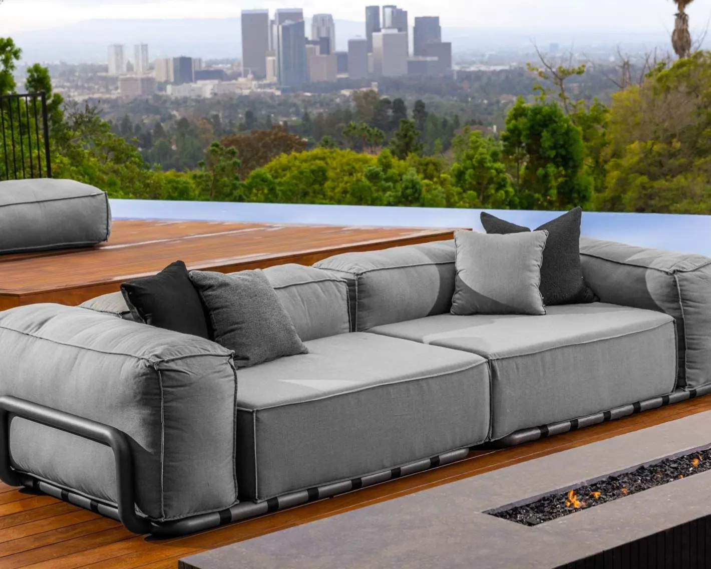 Hot Grand canapé de terrasse droit modulaire esprit décontracté tissu gris "Escale" Canapé De Jardin