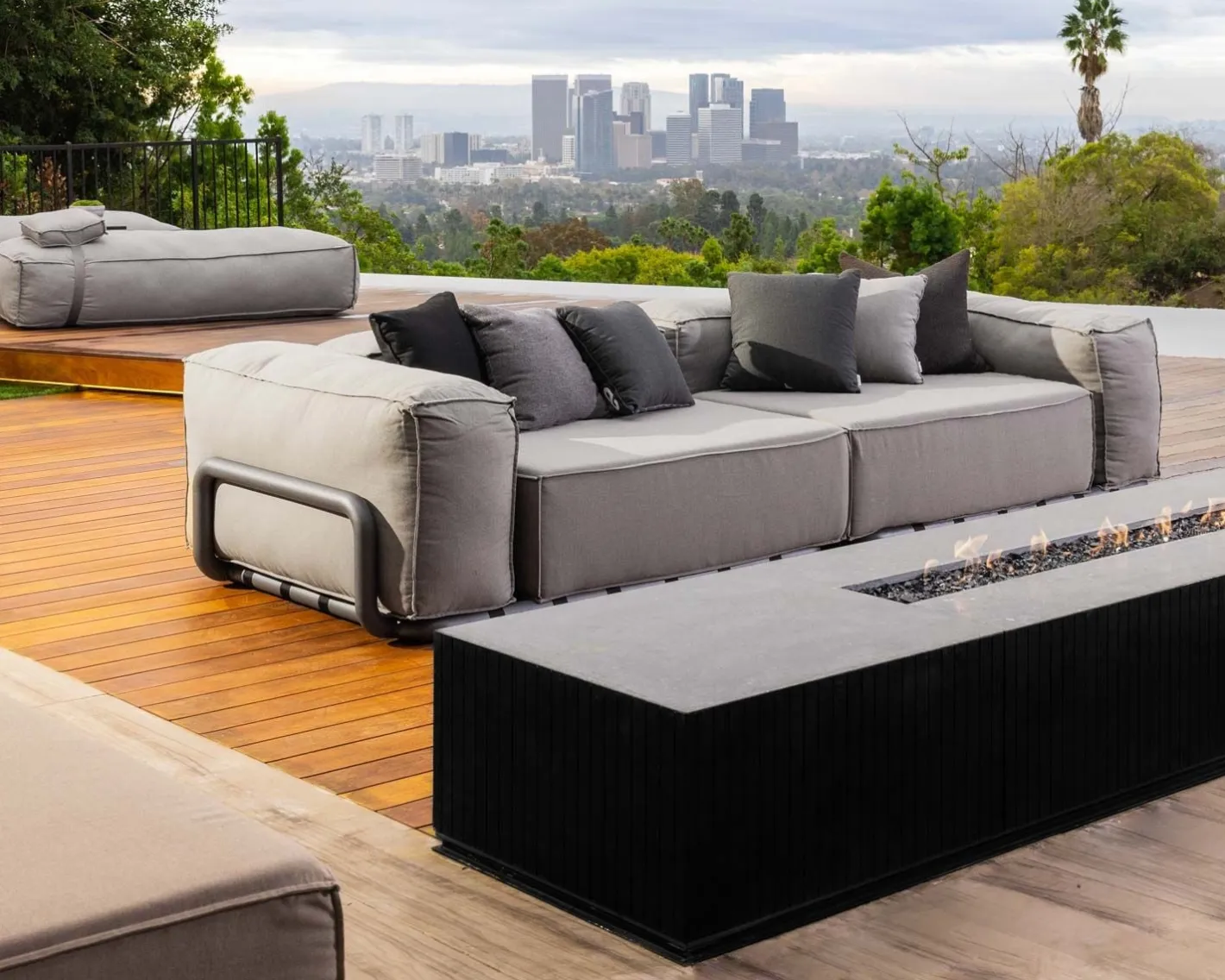 Hot Grand canapé de terrasse droit modulaire esprit décontracté tissu gris "Escale" Canapé De Jardin