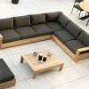 Grand canapé modulaire spécial extérieur en teck et tissu gris foncé "Zénith" Canapé De Jardin