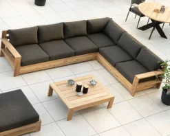 Grand canapé modulaire spécial extérieur en teck et tissu gris foncé "Zénith" Canapé De Jardin