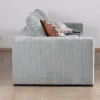 Discount Grand canapé moelleux avec pouf modulaire "Tuléar" en velours côtelé bleu grisé Canapé D'Angle|Canapé Modulable