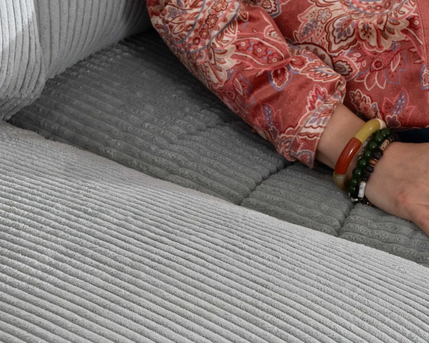 Discount Grand canapé moelleux avec pouf modulaire "Tuléar" en velours côtelé bleu grisé Canapé D'Angle|Canapé Modulable