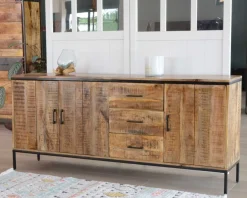 Discount Grande enfilade en bois massif et métal "Mango" multi rangements Buffet Et Bahut