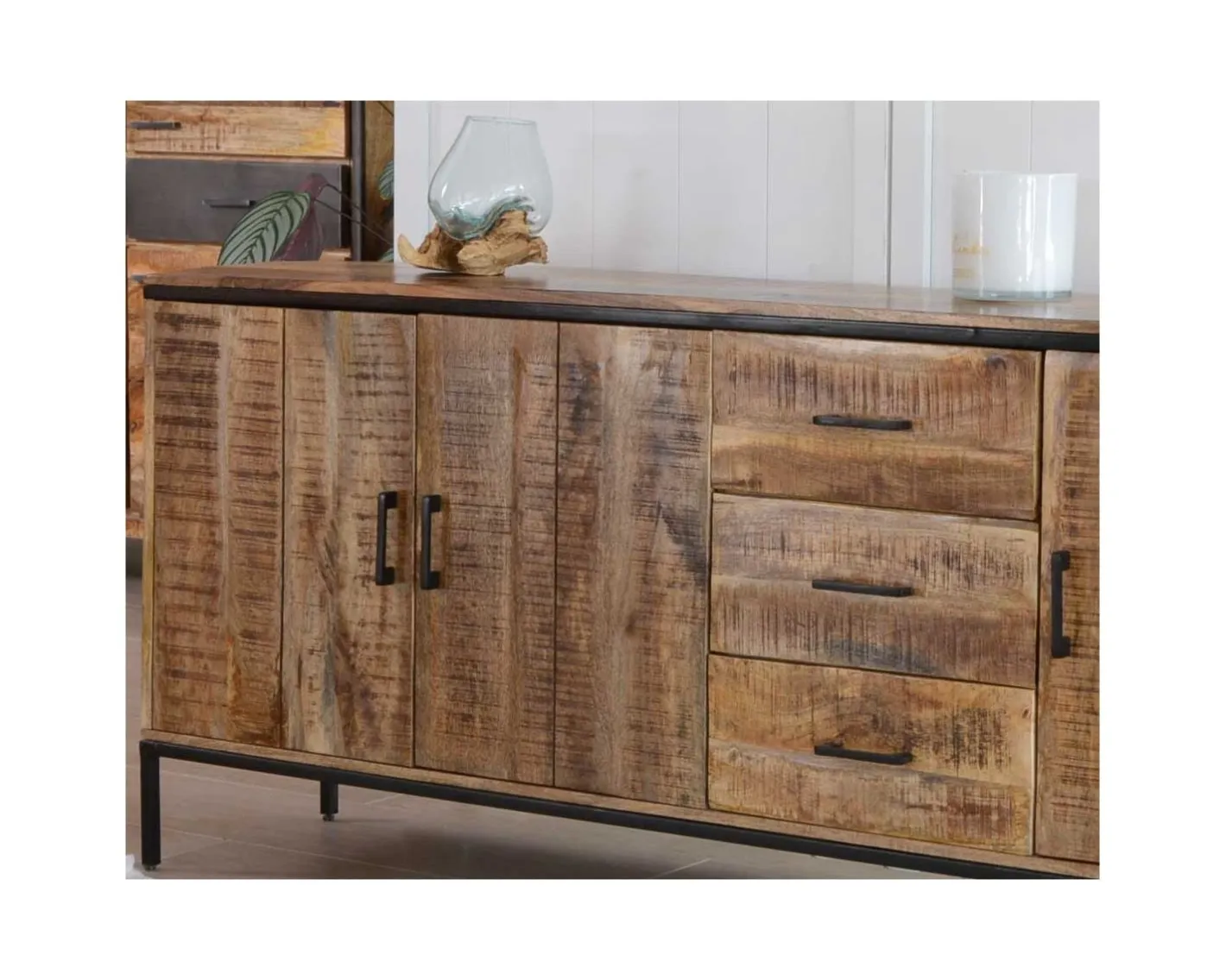 Discount Grande enfilade en bois massif et métal "Mango" multi rangements Buffet Et Bahut