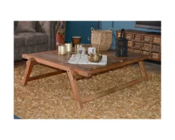 Hot Grande table basse carrée vieux bois ethnique "Népalaise" Table Basse Carrée