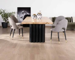 Sale Grande table de repas 260 cm acacia pieds métal noir plissés "Audacio" Table À Manger Rectangulaire