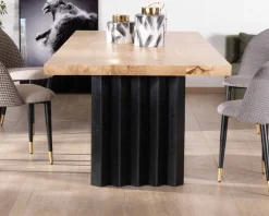 Sale Grande table de repas 260 cm acacia pieds métal noir plissés 