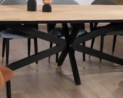 Grande table de repas 300cm manguier massif finition sablée bords biseautés noirs et pieds étoile 