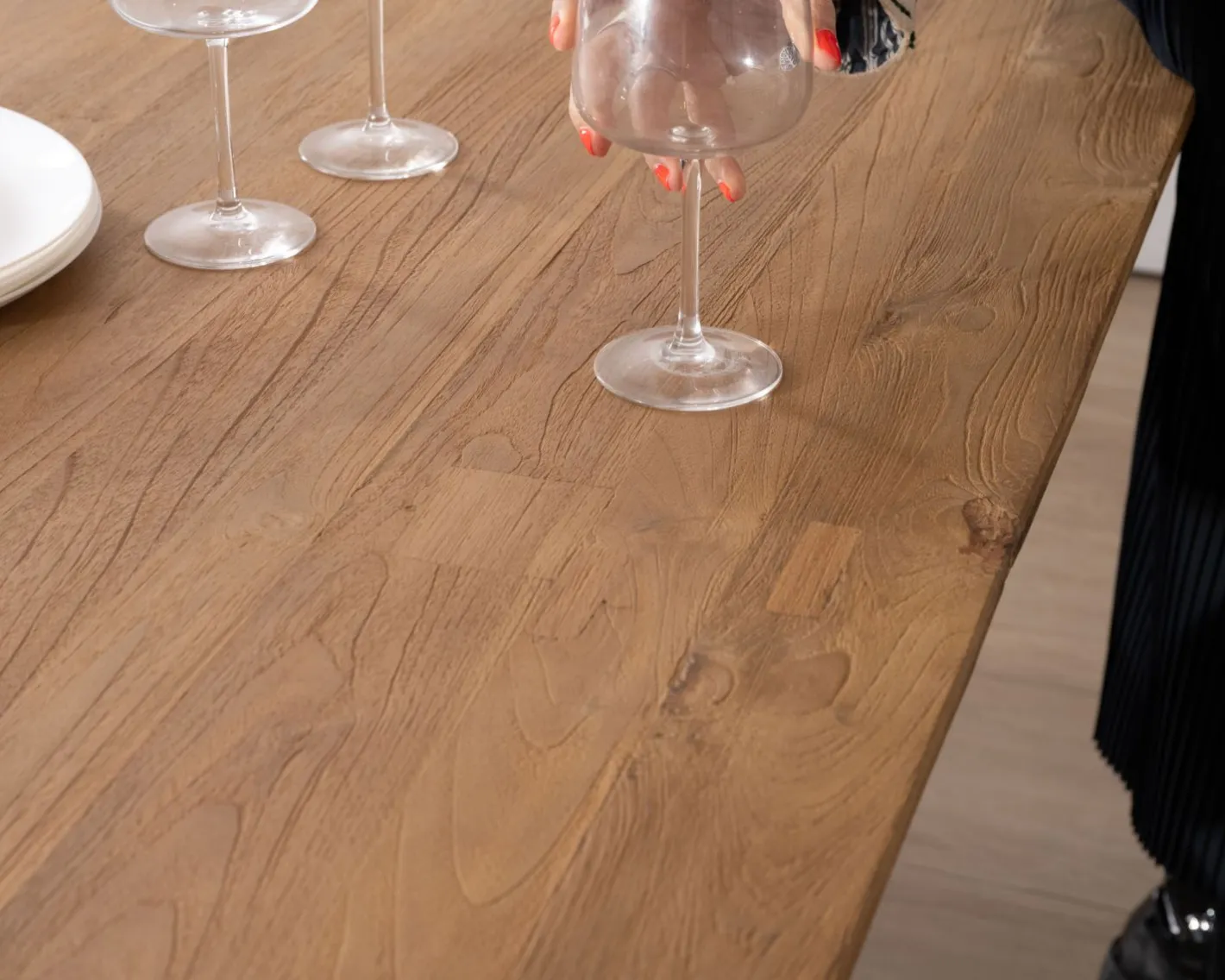 Clearance Grande table de repas en teck recyclé et pieds mikado "Bahia" 240 cm Table À Manger Rectangulaire