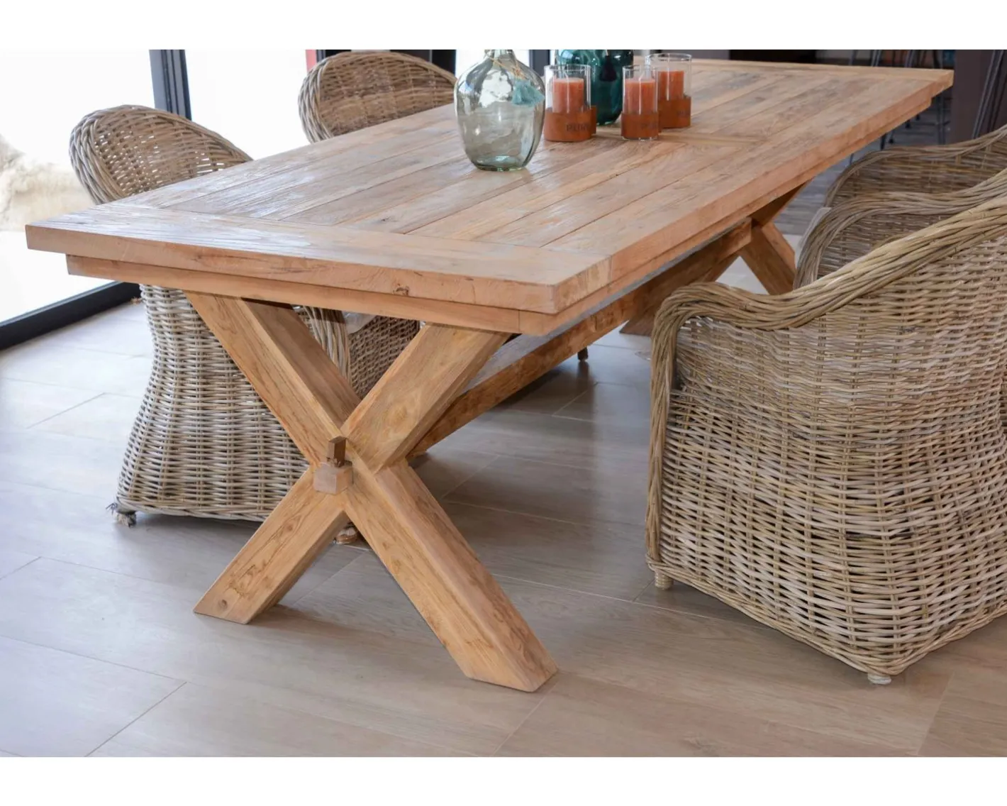 Clearance Grande table de repas en teck recyclé 8/10 personnes "Balangan Beach" Table À Manger Rectangulaire