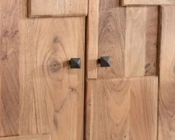 Clearance Grande vitrine 4 portes style rétro en acacia et métal