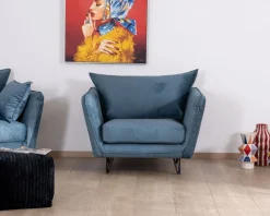 Sale Grand fauteuil cosy en tissu bleu et pieds en métal noir "Hasting" Fauteuil