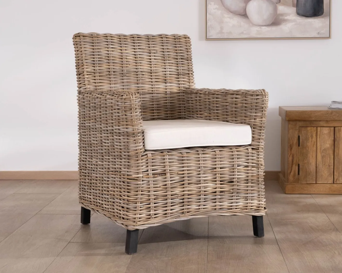 Hot Grand fauteuil de jardin confort en kubu grisé et tissu "Balangan Beach" Fauteuil|Fauteuil De Jardin