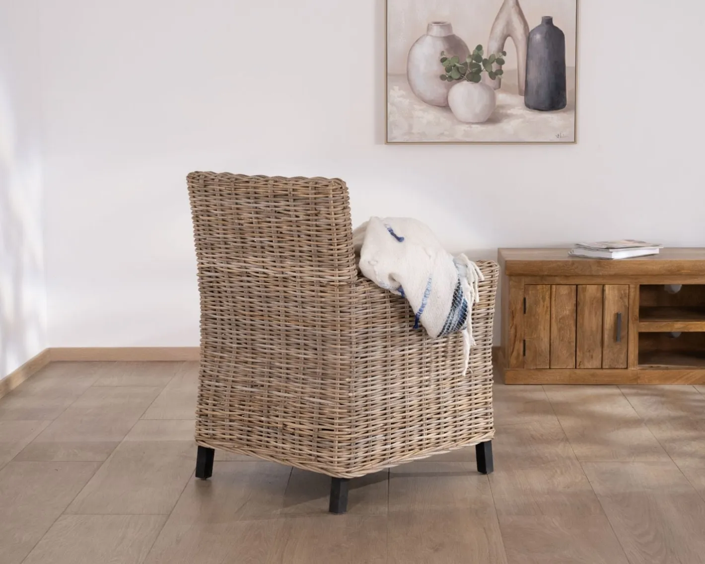 Hot Grand fauteuil de jardin confort en kubu grisé et tissu "Balangan Beach" Fauteuil|Fauteuil De Jardin