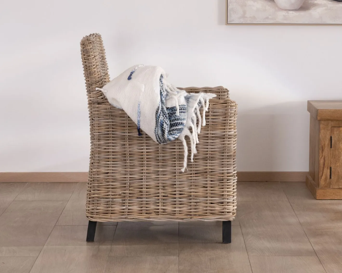 Hot Grand fauteuil de jardin confort en kubu grisé et tissu "Balangan Beach" Fauteuil|Fauteuil De Jardin