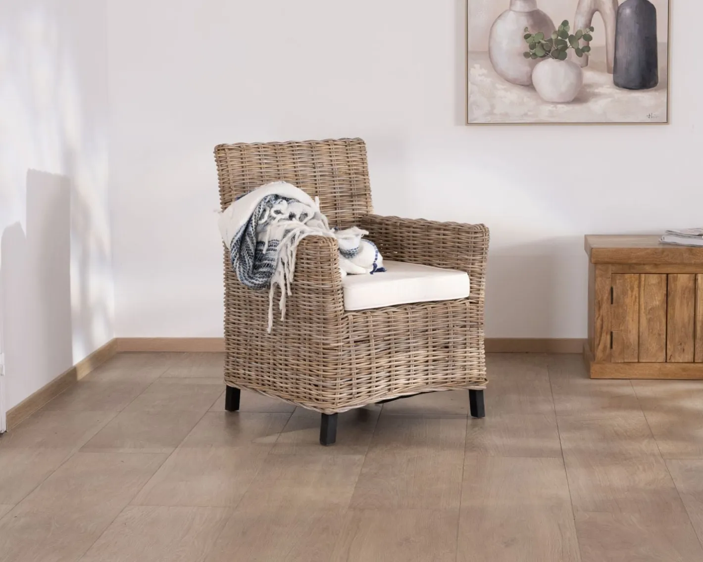 Hot Grand fauteuil de jardin confort en kubu grisé et tissu "Balangan Beach" Fauteuil|Fauteuil De Jardin