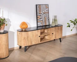 New Grand meuble TV bicolore bois et noir design arrondi vintage "Boogie" 175cm Meuble Télé