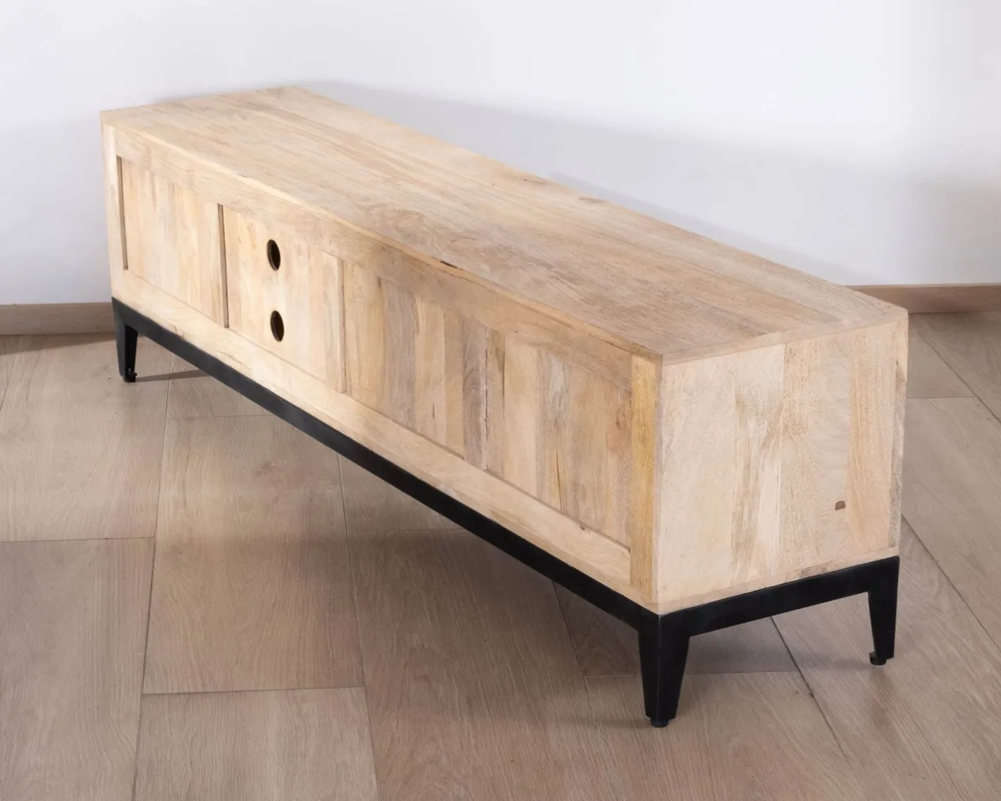 Clearance Grand meuble TV bicolore en manguier avec portes, niches et tiroirs "Bocca" 180 cm Meuble Télé