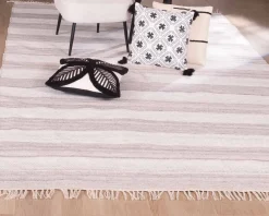 Online Grand tapis avec franges rayé coloris clairs 