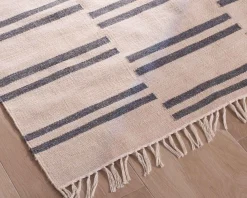 New Grand tapis blanc rayé bleu format 200x300cm