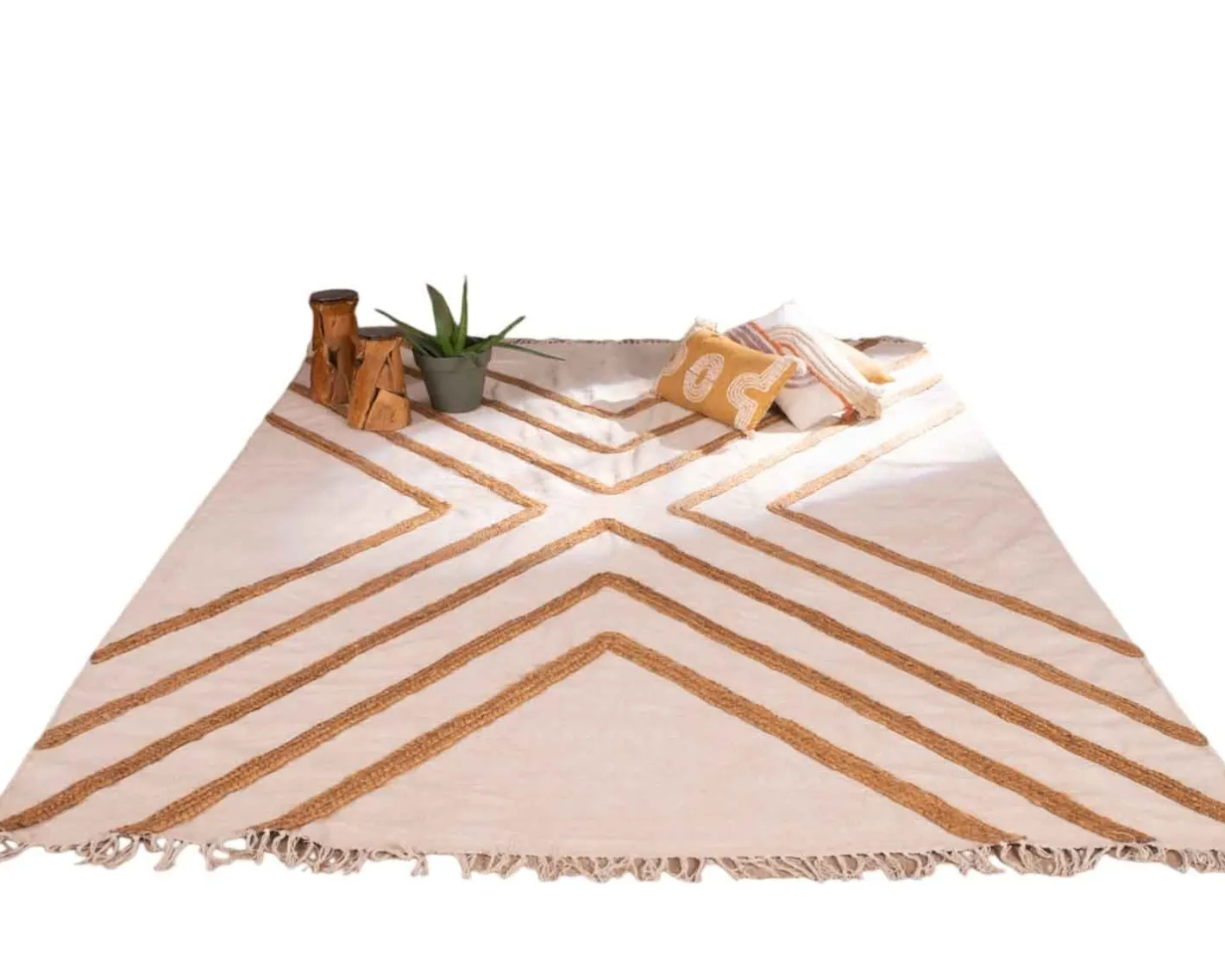 New Grand tapis de salon tissé main en coton et jute 200x300cm "Ethnic" Décoration