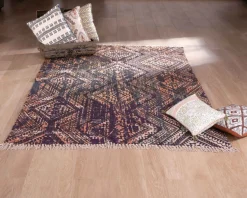 Clearance Grand tapis en coton imprimé esprit aztèque 180x270cm 
