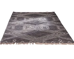 Best Grand tapis ethnique noir motifs brodés blancs