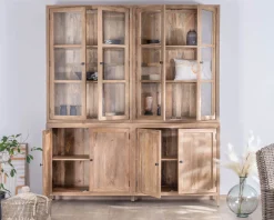 Clearance Grand vaisselier en manguier naturel et portes vitrées