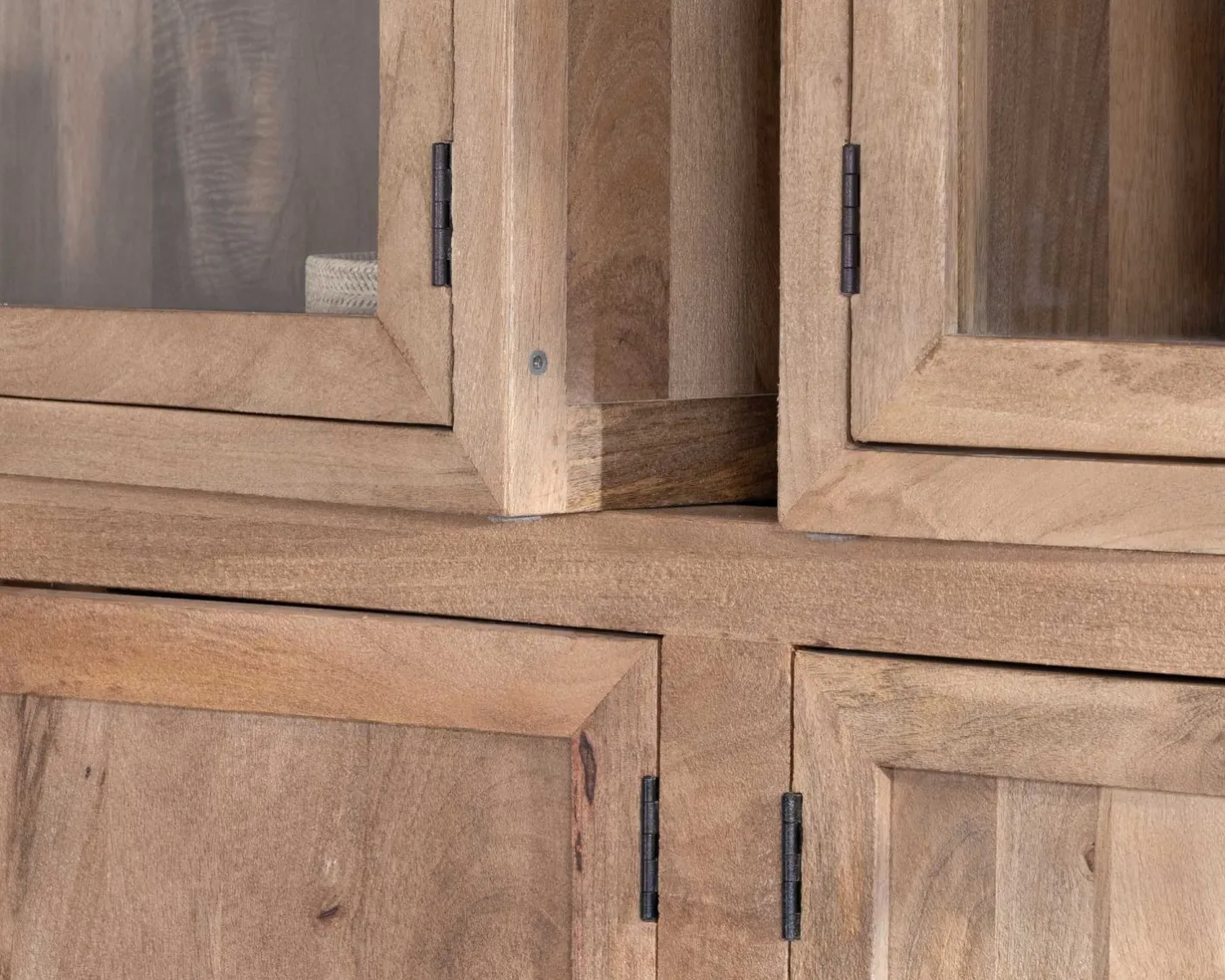 Clearance Grand vaisselier en manguier naturel et portes vitrées "Maestro" 200 cm Vaisselier