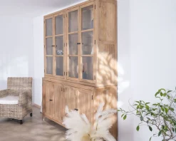 Clearance Grand vaisselier en manguier naturel et portes vitrées
