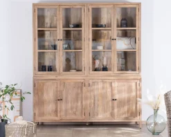 Clearance Grand vaisselier en manguier naturel et portes vitrées