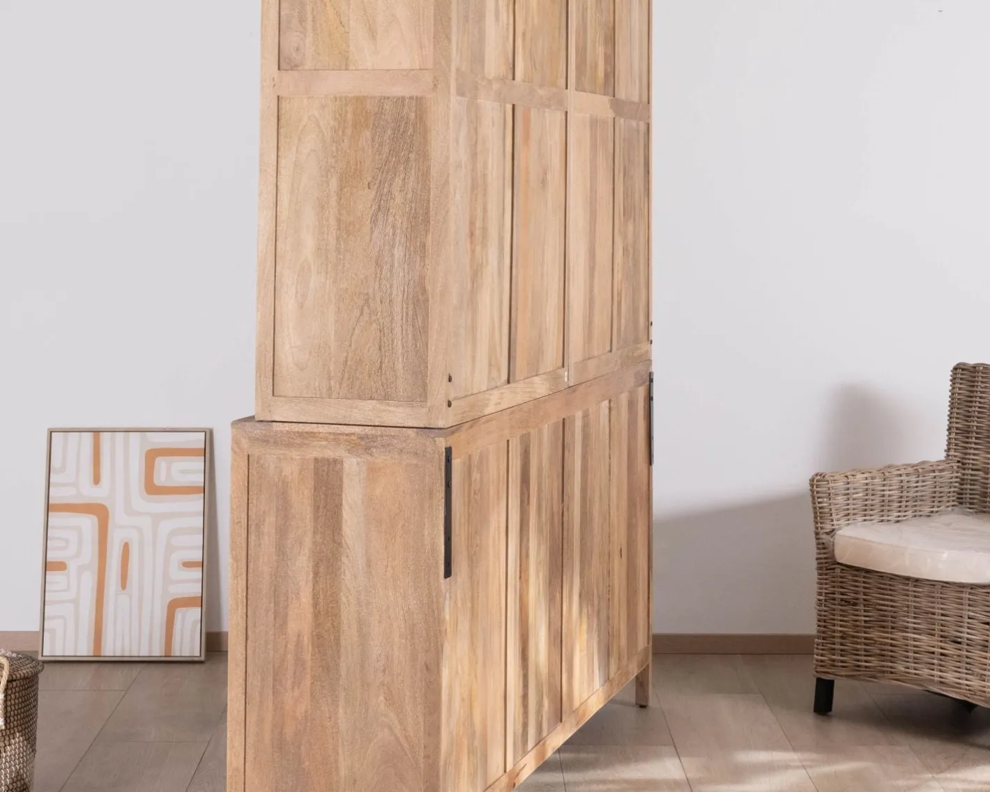 Clearance Grand vaisselier en manguier naturel et portes vitrées "Maestro" 200 cm Vaisselier