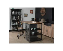 Outlet Ilot de cuisine en bois et métal noir 150 cm 