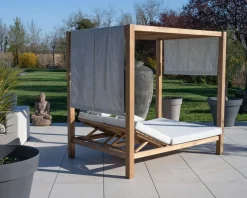 Online Lit de jardin en teck et tissu spécial extérieur gris clair