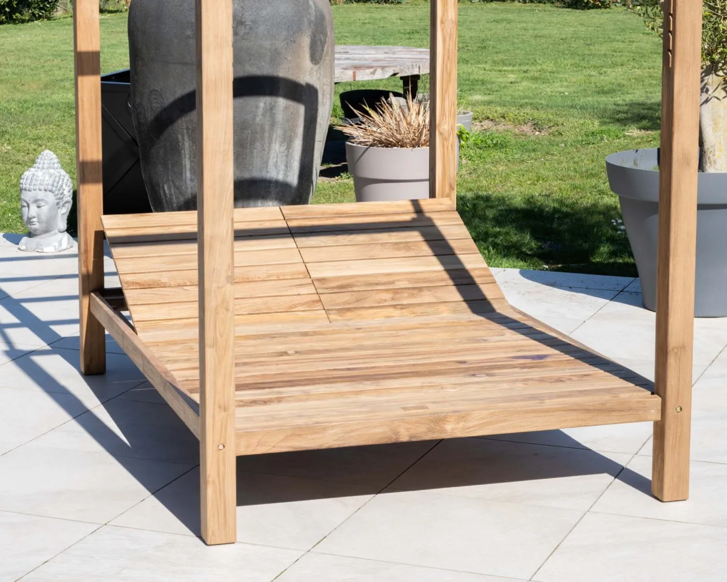 Online Lit de jardin en teck et tissu spécial extérieur gris clair "Eclipse" Canapé De Jardin|Bain De Soleil