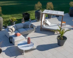 Online Lit de jardin en teck et tissu spécial extérieur gris clair