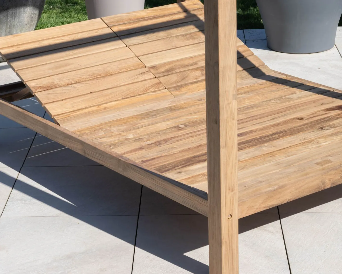 Online Lit de jardin en teck et tissu spécial extérieur gris clair "Eclipse" Canapé De Jardin|Bain De Soleil