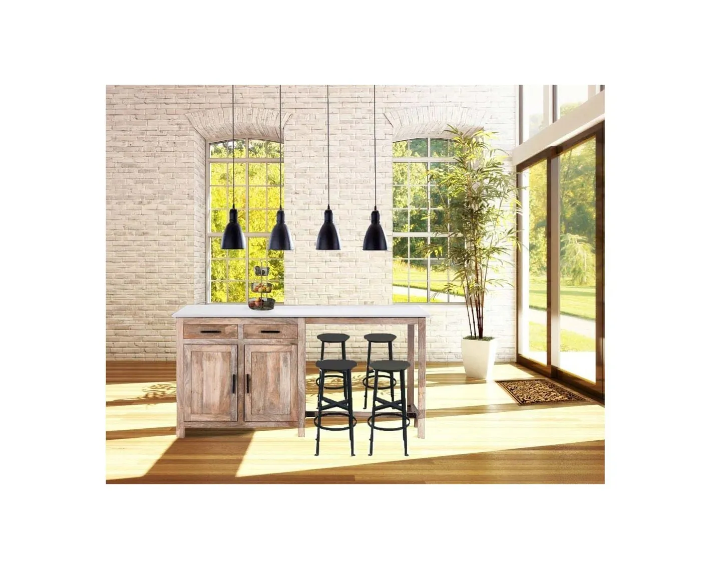 Discount Îlot central bois et quartz blanc avec coin repas "Grand Chef" Billot Et Ilot De Cuisine