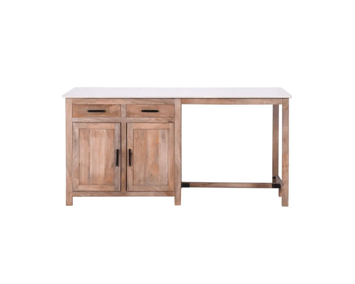 Discount Îlot central bois et quartz blanc avec coin repas "Grand Chef" Billot Et Ilot De Cuisine
