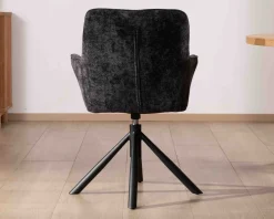 New Lot de 2 chaises avec accoudoirs en tissu noir et pied métal pivotant "Ewing" Chaise