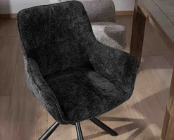 New Lot de 2 chaises avec accoudoirs en tissu noir et pied métal pivotant