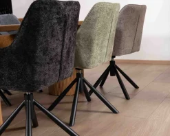 New Lot de 2 chaises avec accoudoirs en tissu noir et pied métal pivotant