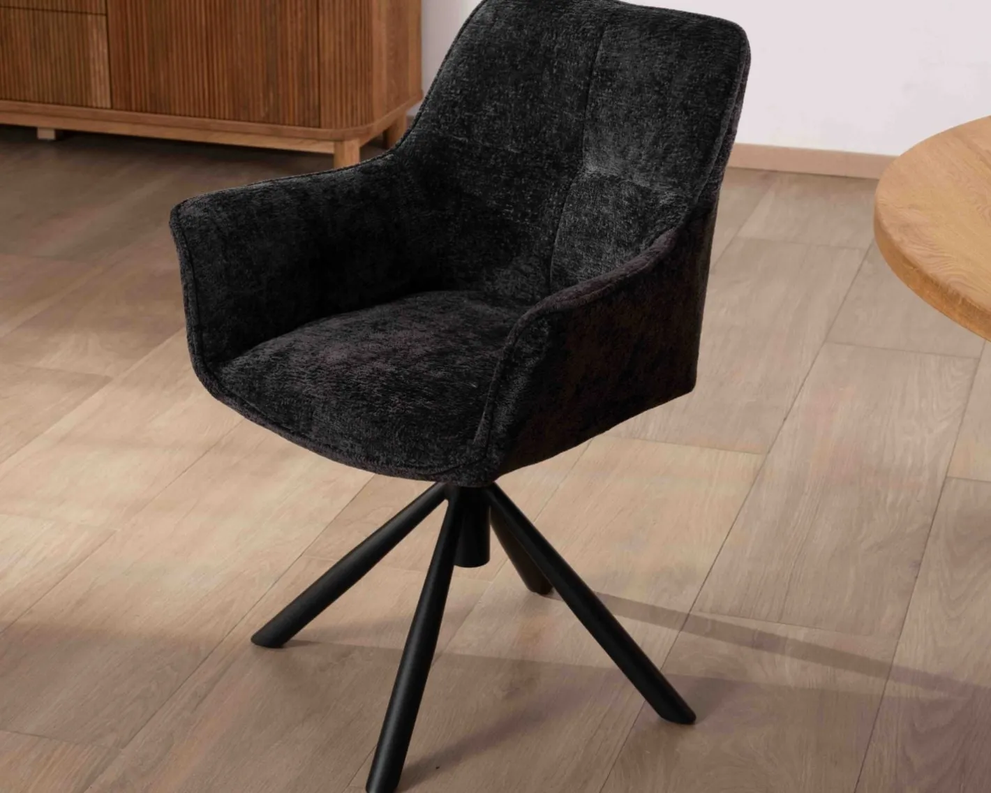 New Lot de 2 chaises avec accoudoirs en tissu noir et pied métal pivotant "Ewing" Chaise